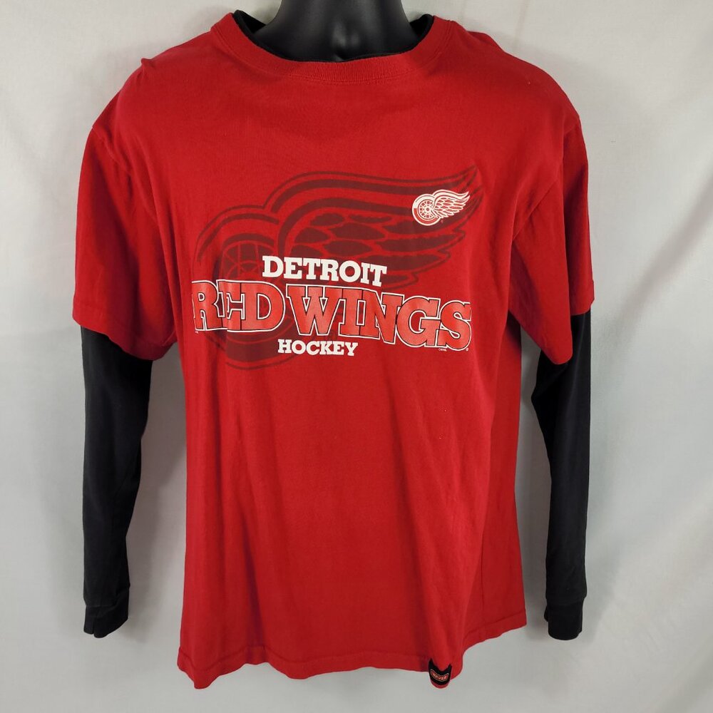 NHL Detroit Red Wings Shirt Long Sleeve Black Red Vintage Mens size Medium